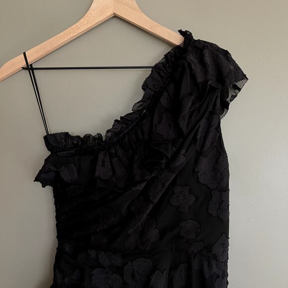 Ulla Johnson Rimona Dress Black Floral Silk Ruffles One Shoulder Size 0 Classic - Picture 13 of 16